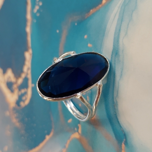 BLUE Topaz Sterling Silver Ring Size 7.75 - Picture 1 of 5